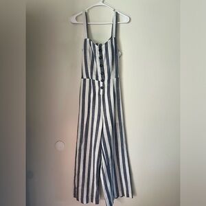 J.O.A. Striped Jumpsuit in Blue and White